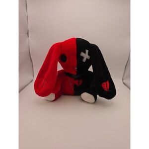 Plushie Dreadfuls Red and Black Two-Tone Bunny Plush Stuffed Animal Goth Emo 9"